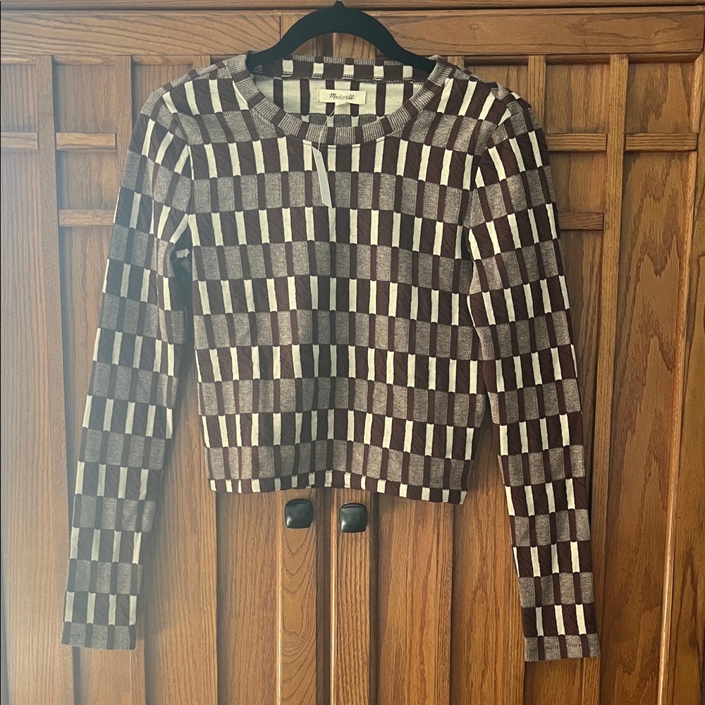 Madewell Brown and Cream Checkered Top